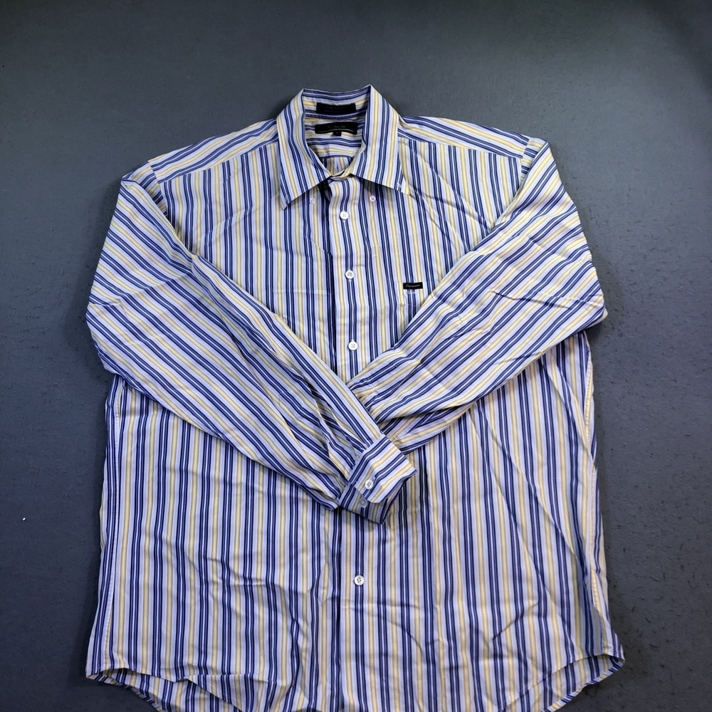 FACONNABLE DRESS SHIRT Mens LARGE Multicolor Blue CHECK Button Down L/S